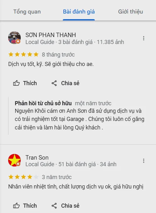 Bài đánh giá của khách hàng trên Google