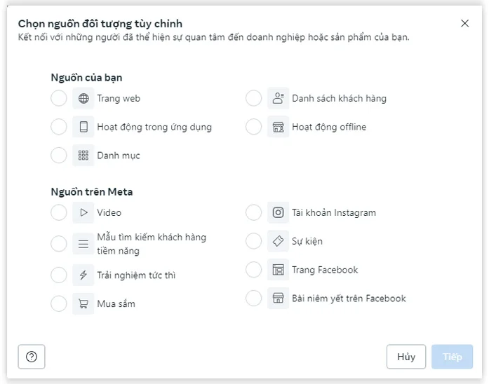 Đối tượng tùy chỉnh trên Facebook