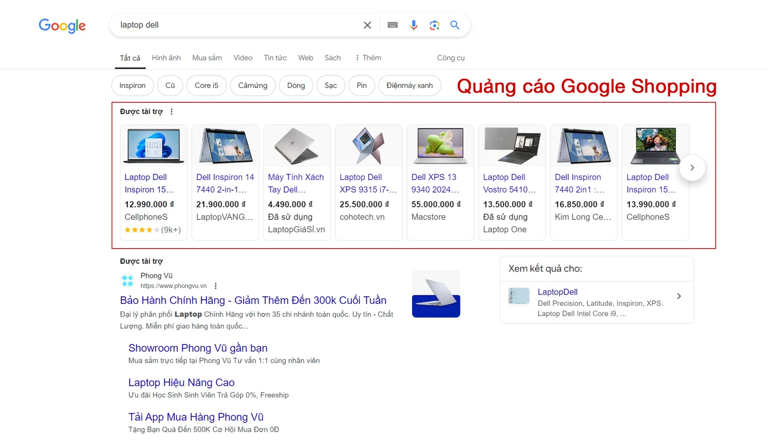 Hình thức xuất hiện của quảng cáo Google Shopping