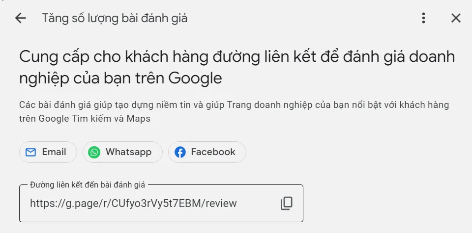 Chia sẻ đường link đánh già Google